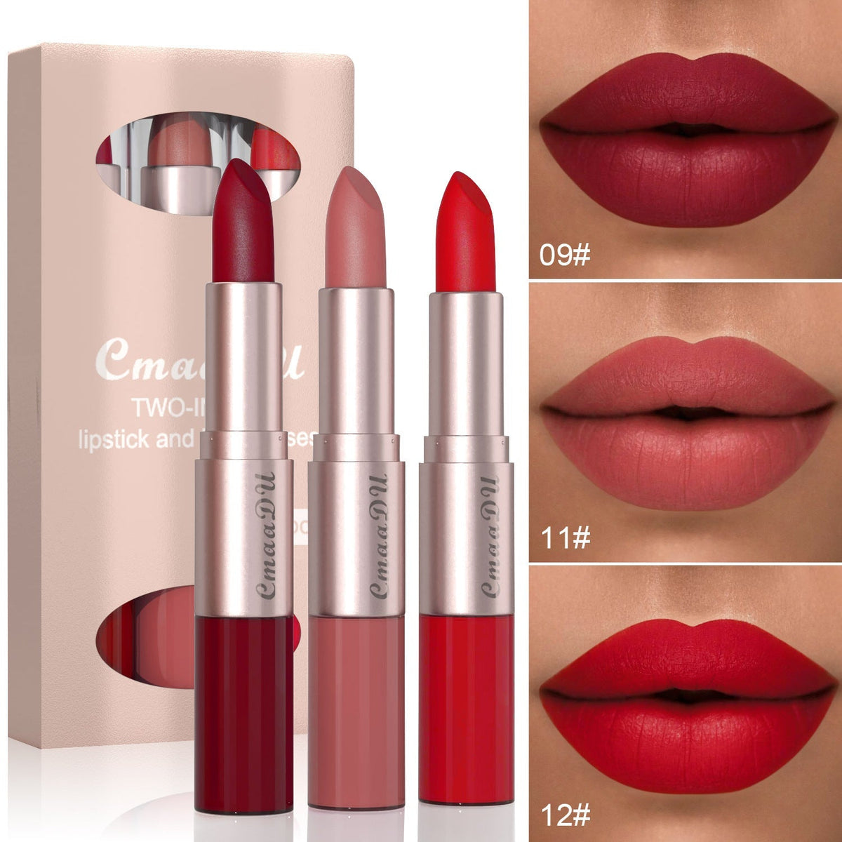3PCS 2-in-1 Matte Lipstick & Lip Gloss Set
