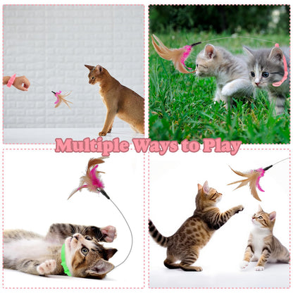 3 Pcs Cat Feather Toy with Neck Collar
