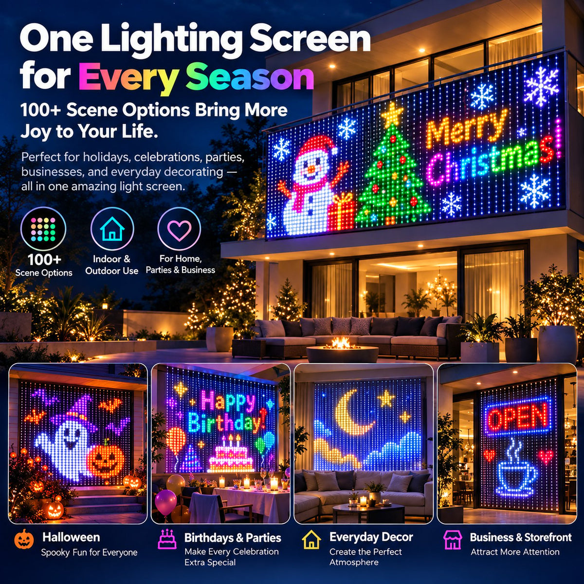 🎄✨ Turn Your Balcony Into A Giant LED Light Show! 📱Smart 400-LED Animated Mesh Screen