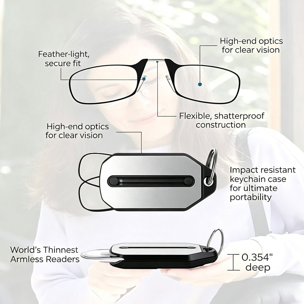 Ultralight Reading Glasses | Black And Red Frames, Multiple Prescription Options Available