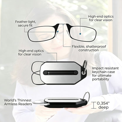Ultralight Reading Glasses | Black And Red Frames, Multiple Prescription Options Available