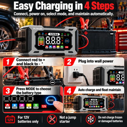 6-Amp 12V Smart Car Battery Charger, Battery Maintainer Trickle Charger with Desulfator
