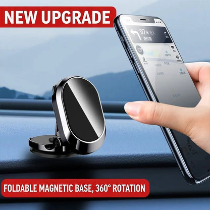 Foldable Magnetic Car Phone Holder - 360° Rotating, Adjustable Angle & Height Dashboard Mount