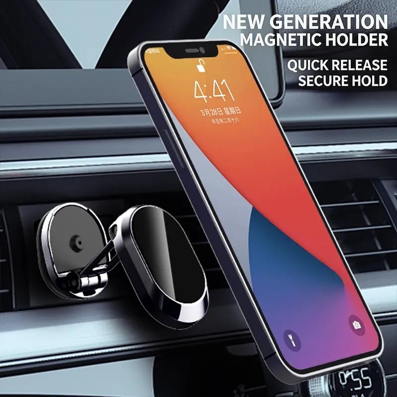 Foldable Magnetic Car Phone Holder - 360° Rotating, Adjustable Angle & Height Dashboard Mount