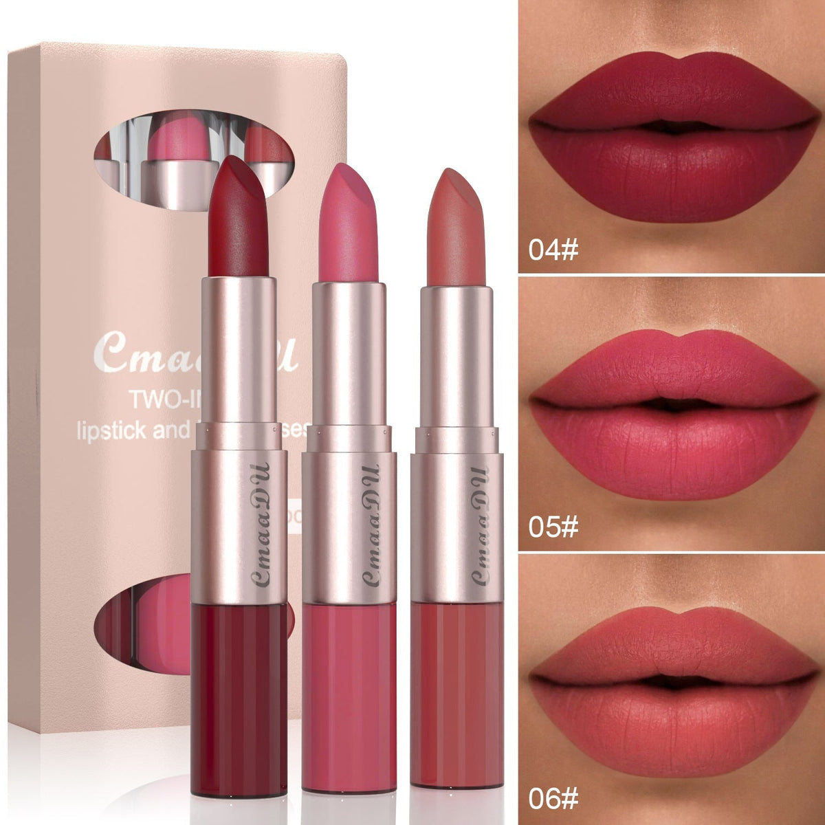 3PCS 2-in-1 Matte Lipstick & Lip Gloss Set