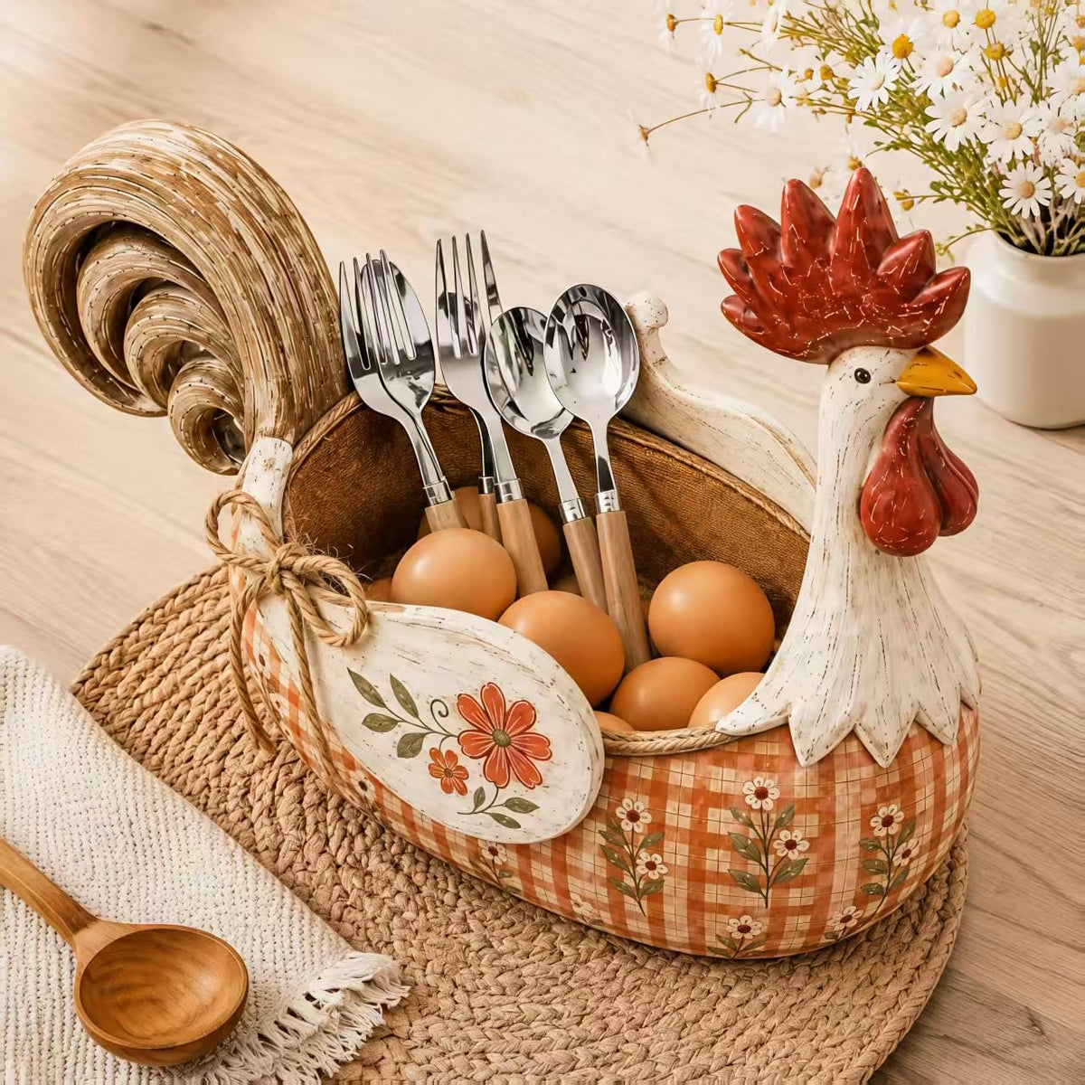 🐓 Farmhouse Rooster Storage Basket