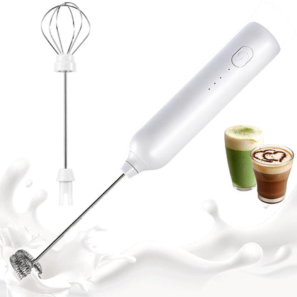 Milk Frother Handheld Rechargeable With 2 Stainless Whisks for Lattes, Matcha, Egg