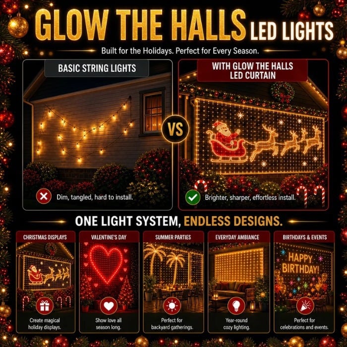 🎄✨ Turn Your Balcony Into A Giant LED Light Show! 📱Smart 400-LED Animated Mesh Screen