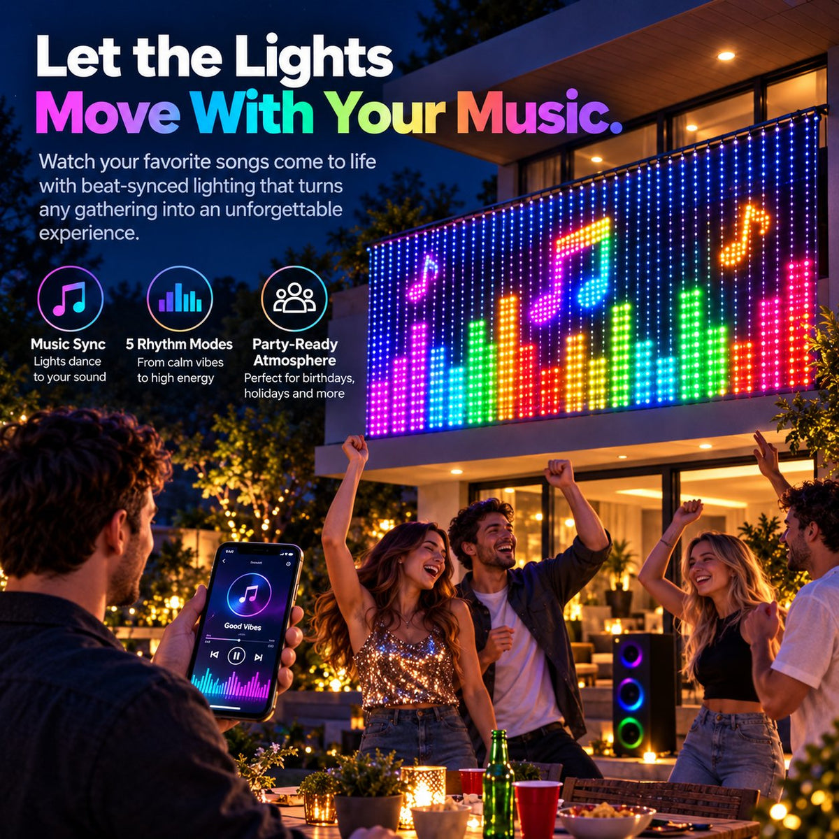 🎄✨ Turn Your Balcony Into A Giant LED Light Show! 📱Smart 400-LED Animated Mesh Screen