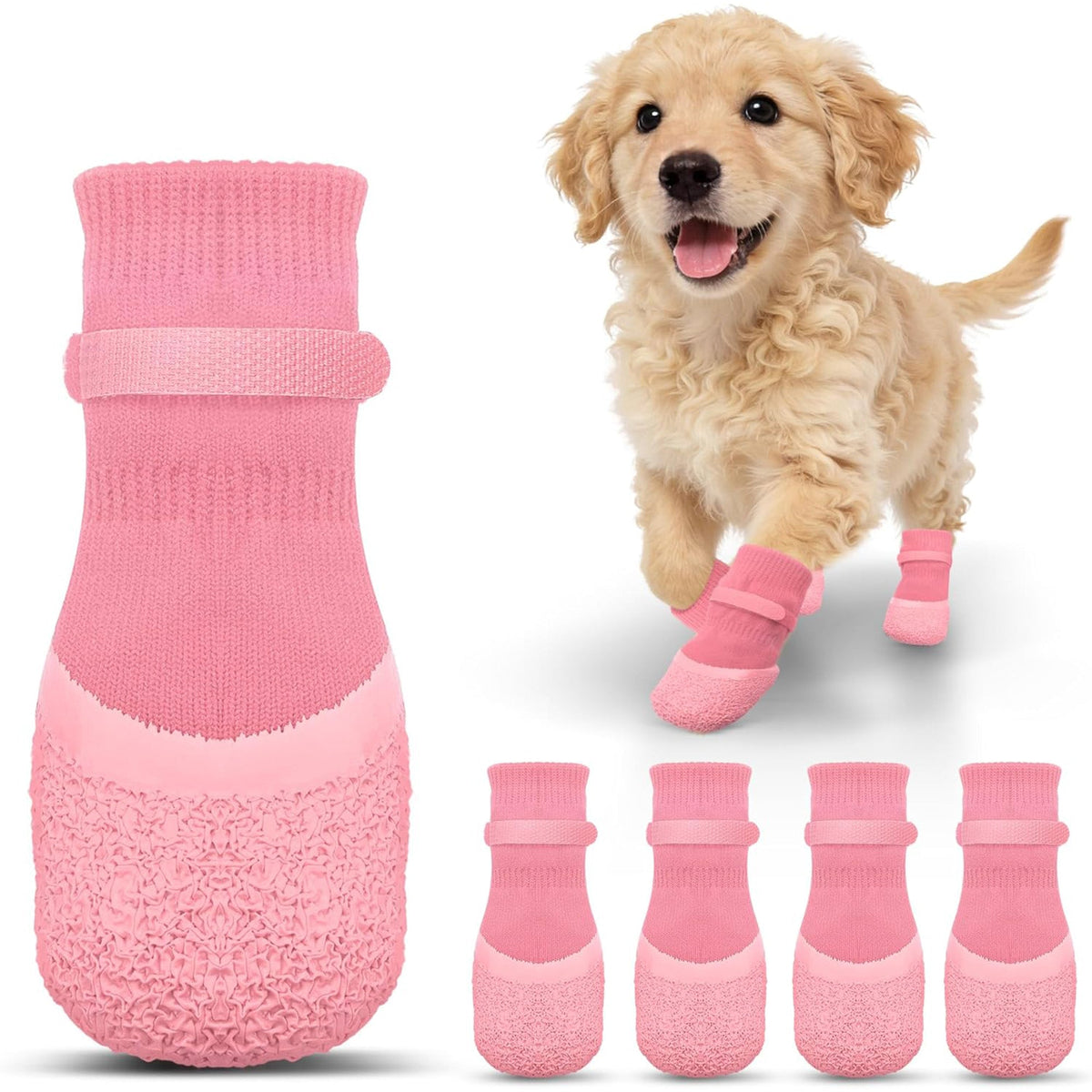 4Pcs Dog Paw Protector Booties with Adjustable Straps