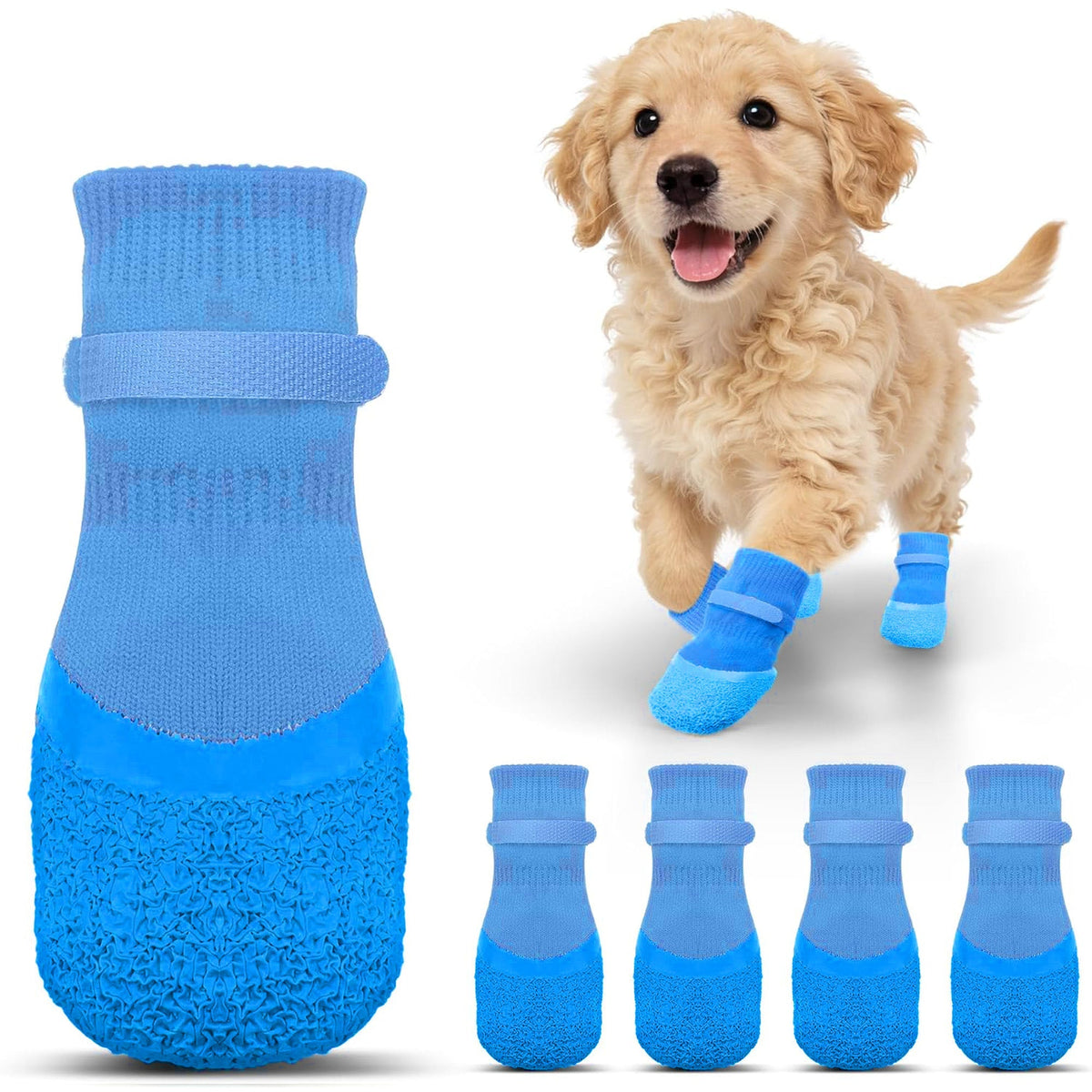 4Pcs Dog Paw Protector Booties with Adjustable Straps