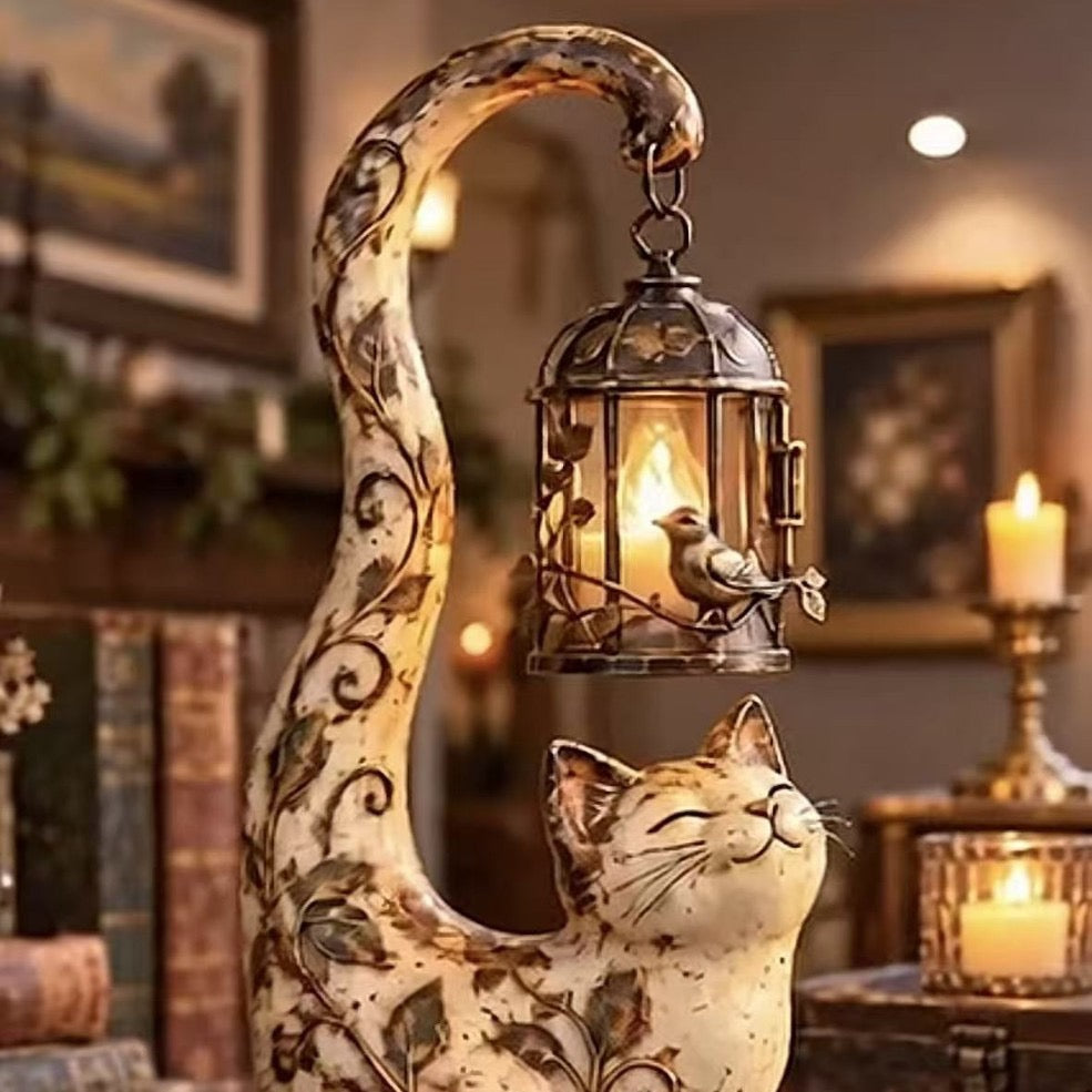 Vintage Elephant Decor Statue with Hanging Lantern Light Boho Floral Raised Trunk Elephant Figurine Warm Ambient Accent for Bookshelf Mantel Living Room