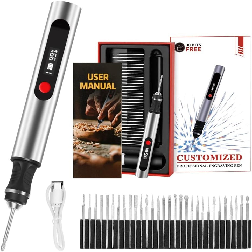 Ultimate Cordless Engraving Pen - Engrave 60+ Surfaces - 30 Bits & Mastery Guide
