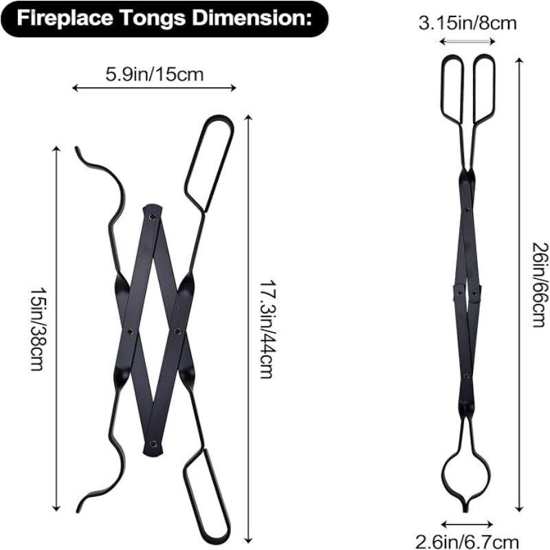 Outdoor Campfire Fireplace Tongs, Log Grabber, Black