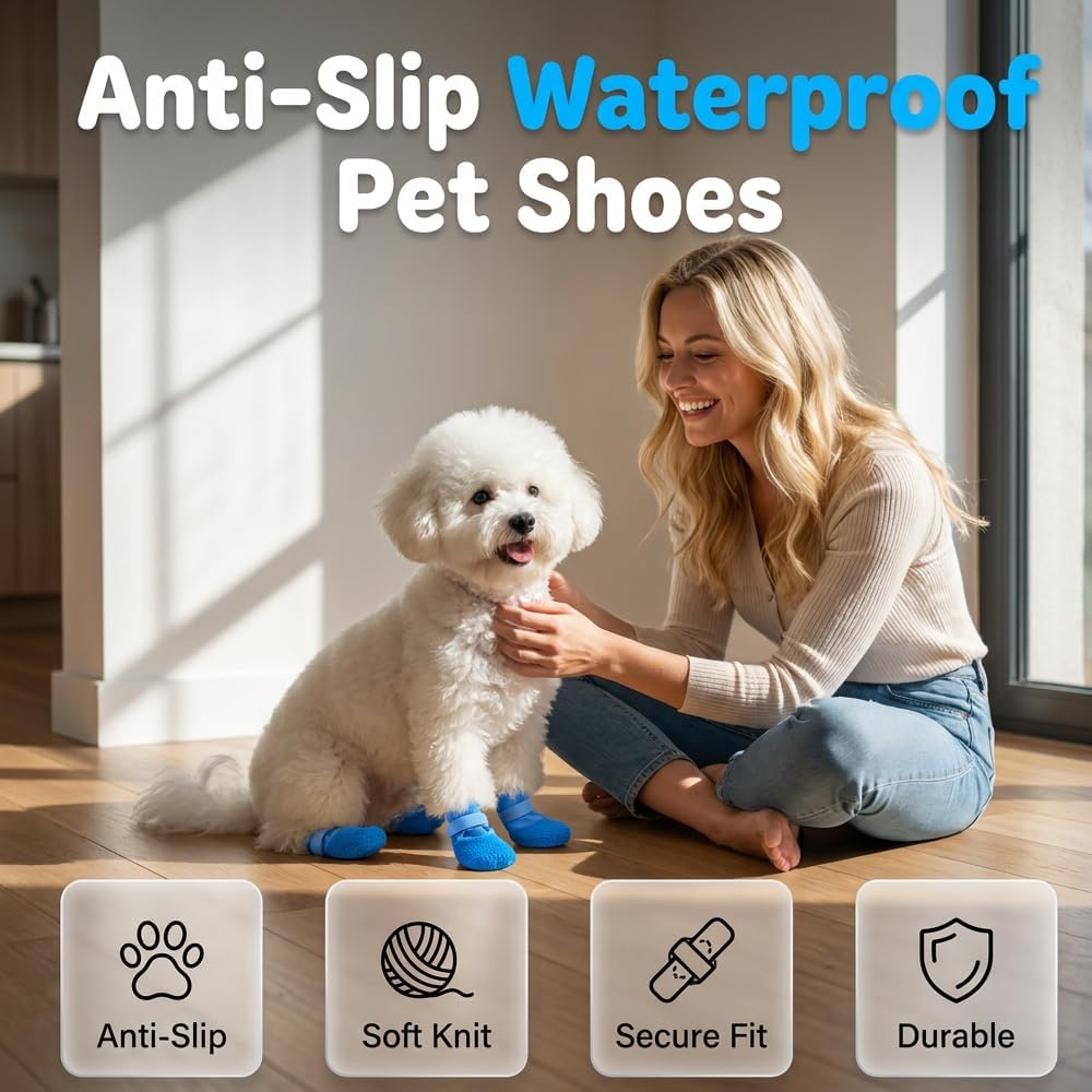 4Pcs Dog Paw Protector Booties with Adjustable Straps