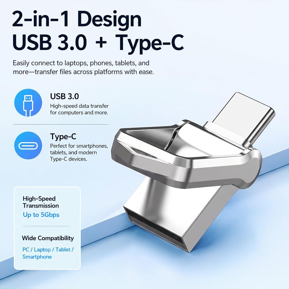 2TB USB Flash Drive for Phones and Computers – Dual-Interface (USB-C & USB-A) Storage Stick