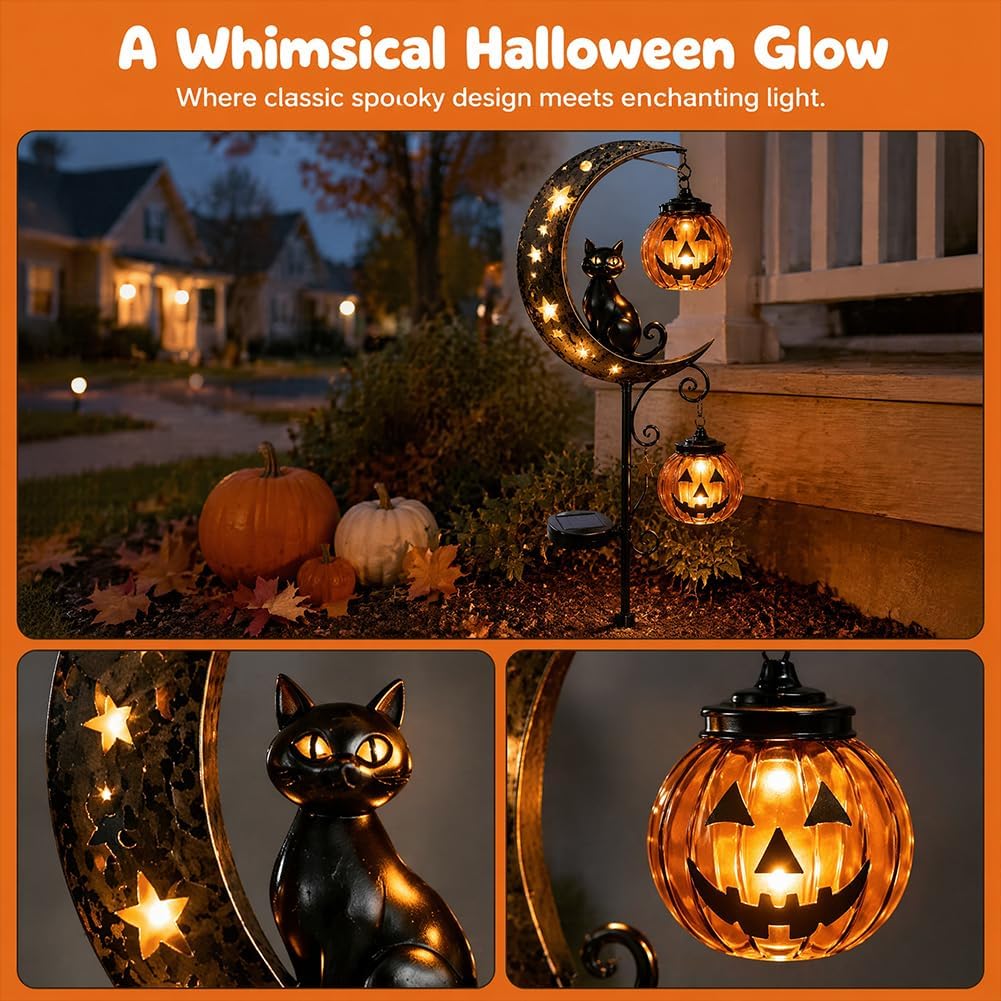 Solar Halloween Black Cat Garden Stake Light