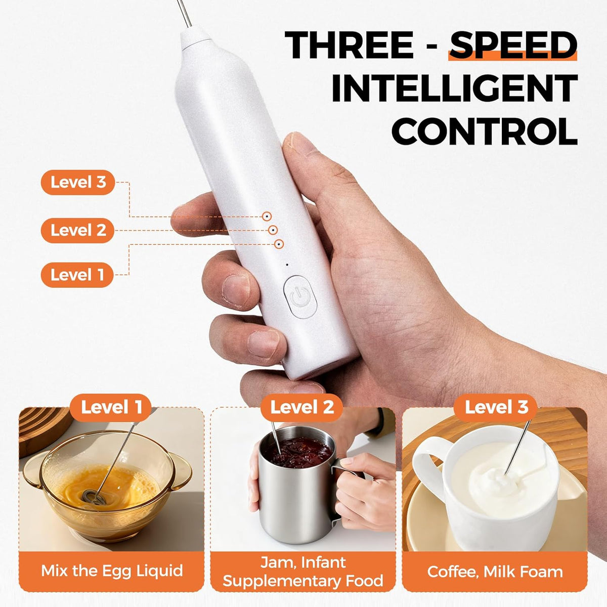 Milk Frother Handheld Rechargeable With 2 Stainless Whisks for Lattes, Matcha, Egg