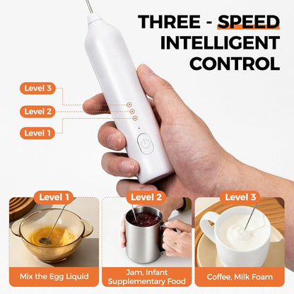Milk Frother Handheld Rechargeable With 2 Stainless Whisks for Lattes, Matcha, Egg