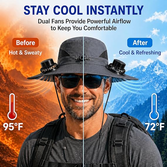 Unisex Sun Hat With Two Fans And UPF 50+ Sun Protection