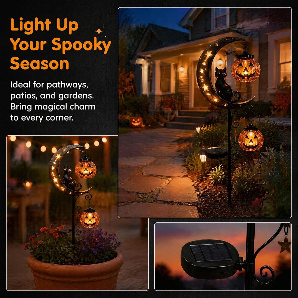 Solar Halloween Black Cat Garden Stake Light