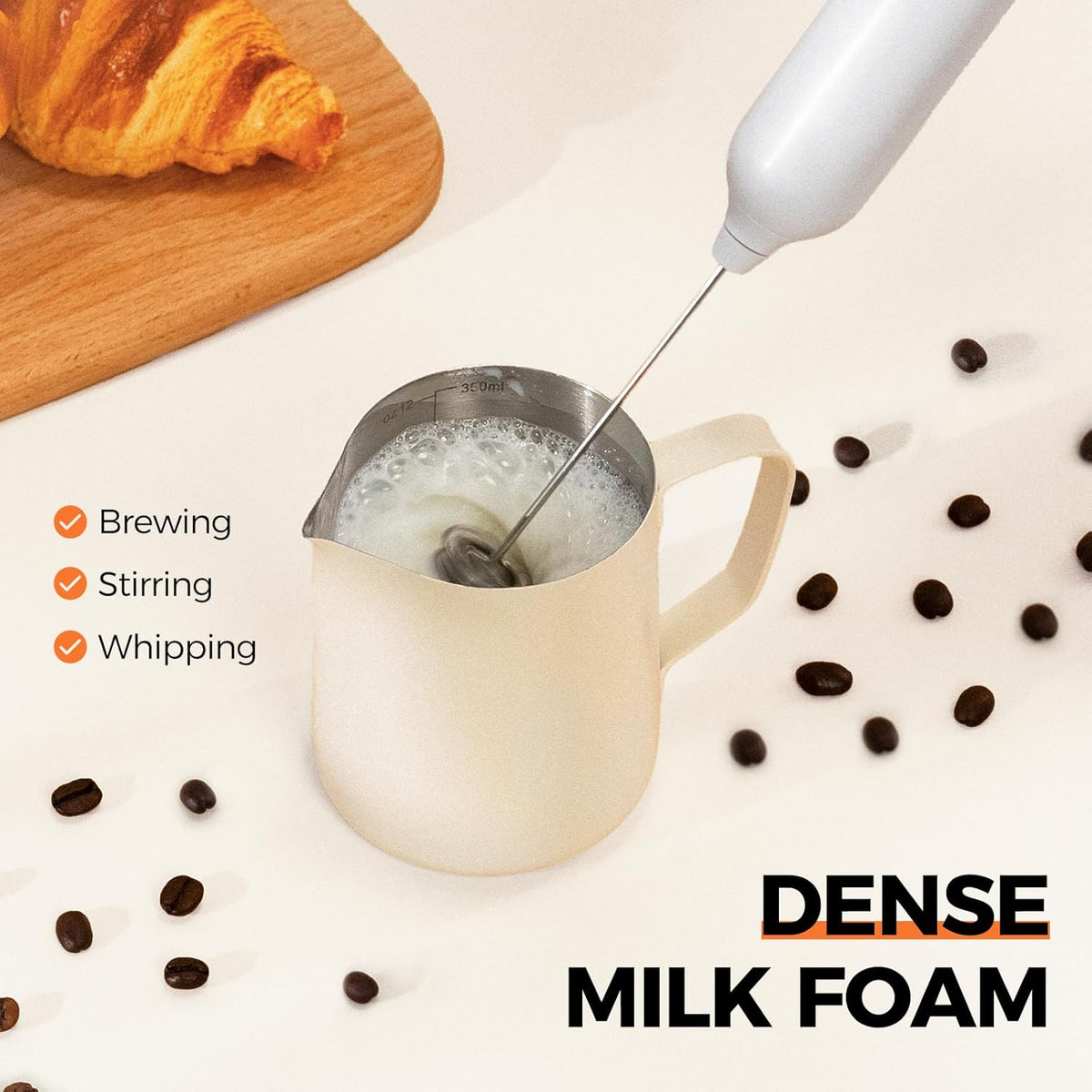 Milk Frother Handheld Rechargeable With 2 Stainless Whisks for Lattes, Matcha, Egg