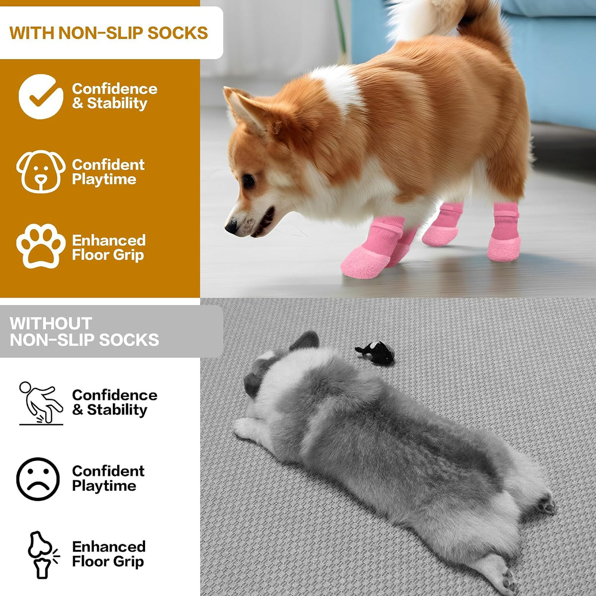 4Pcs Dog Paw Protector Booties with Adjustable Straps