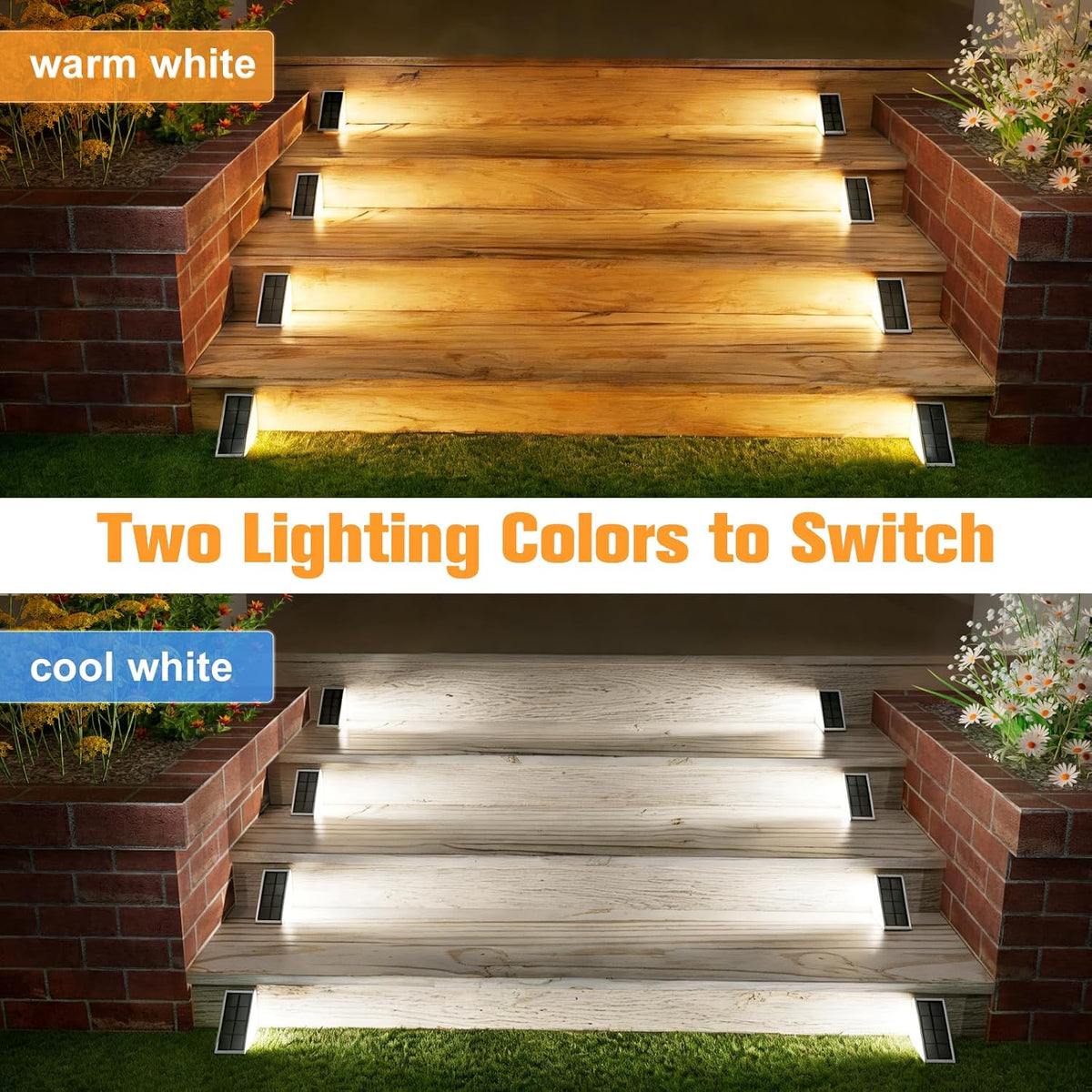 Sensor Solar Stair Lights Outdoor, Super Bright LED Solar Powered Step Lights