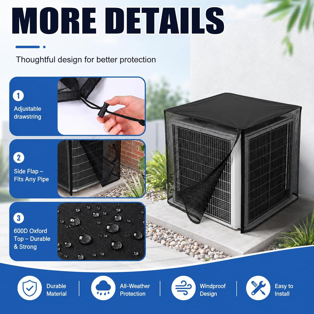 Heavy-Duty Full Mesh Air Conditioner Cover, All-Season Outdoor AC Unit Protector