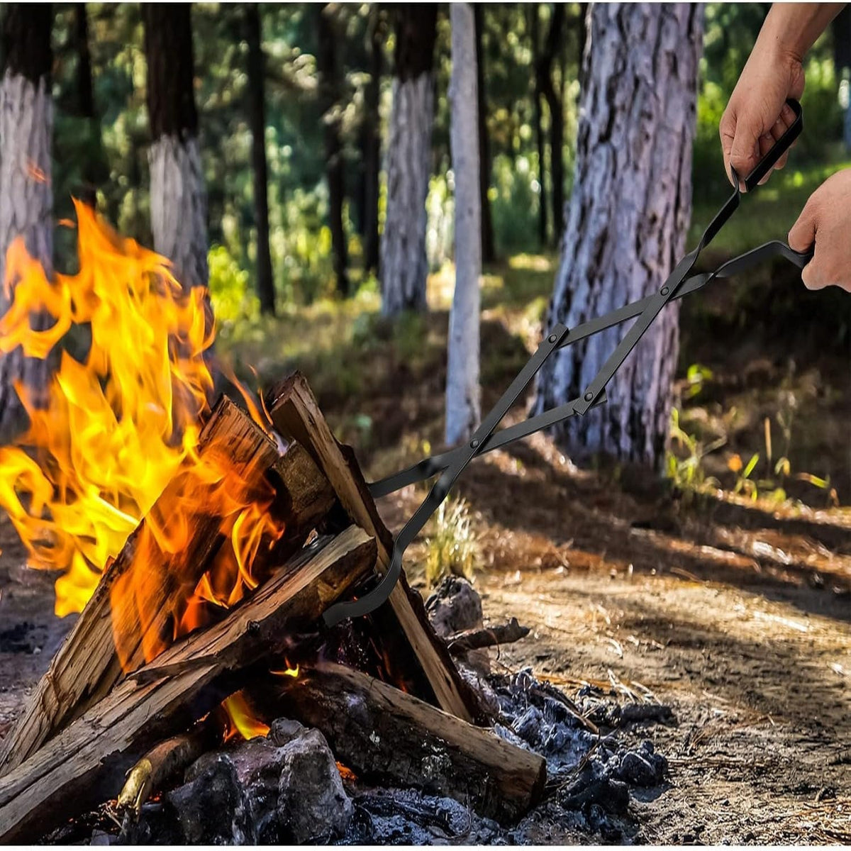 Outdoor Campfire Fireplace Tongs, Log Grabber, Black