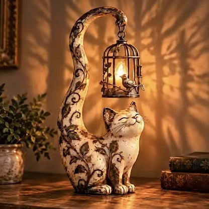 Vintage Elephant Decor Statue with Hanging Lantern Light Boho Floral Raised Trunk Elephant Figurine Warm Ambient Accent for Bookshelf Mantel Living Room
