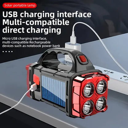 High-Power 4-LED Flashlight – Solar Powered & USB Rechargeable