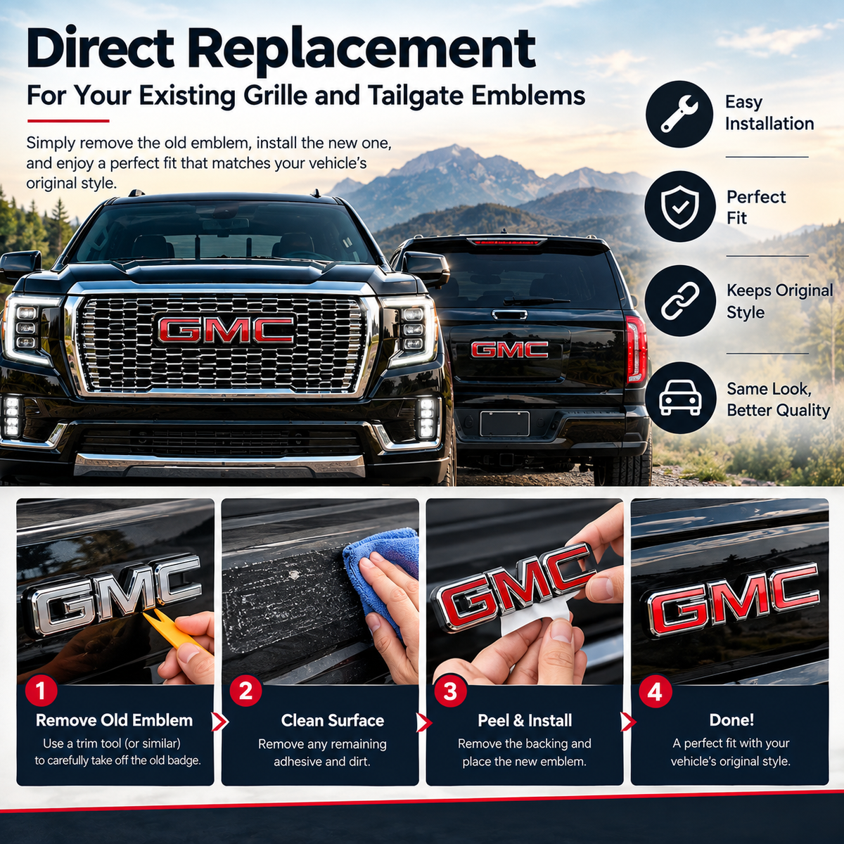 GMC Grille & Tailgate Emblem Replacement Badge Fits 19-26 Sierra