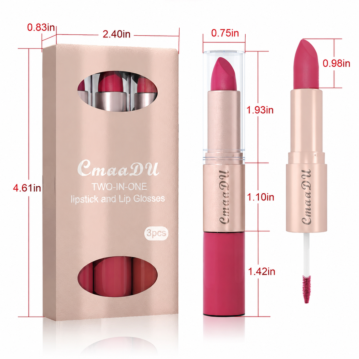 3PCS 2-in-1 Matte Lipstick & Lip Gloss Set