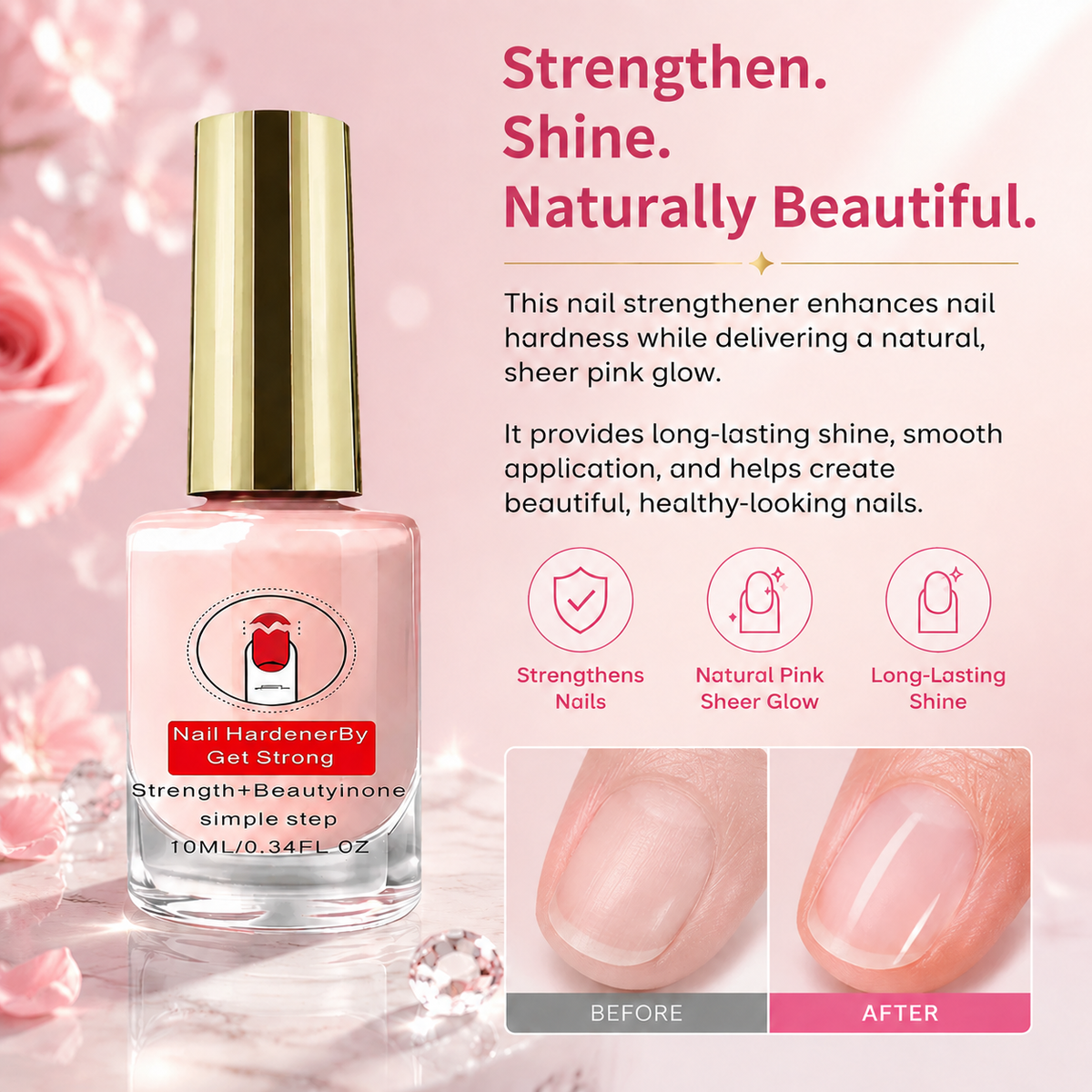 2PCS Natural Pink Nail Strengthener - 10 ml Nail Care Treatment