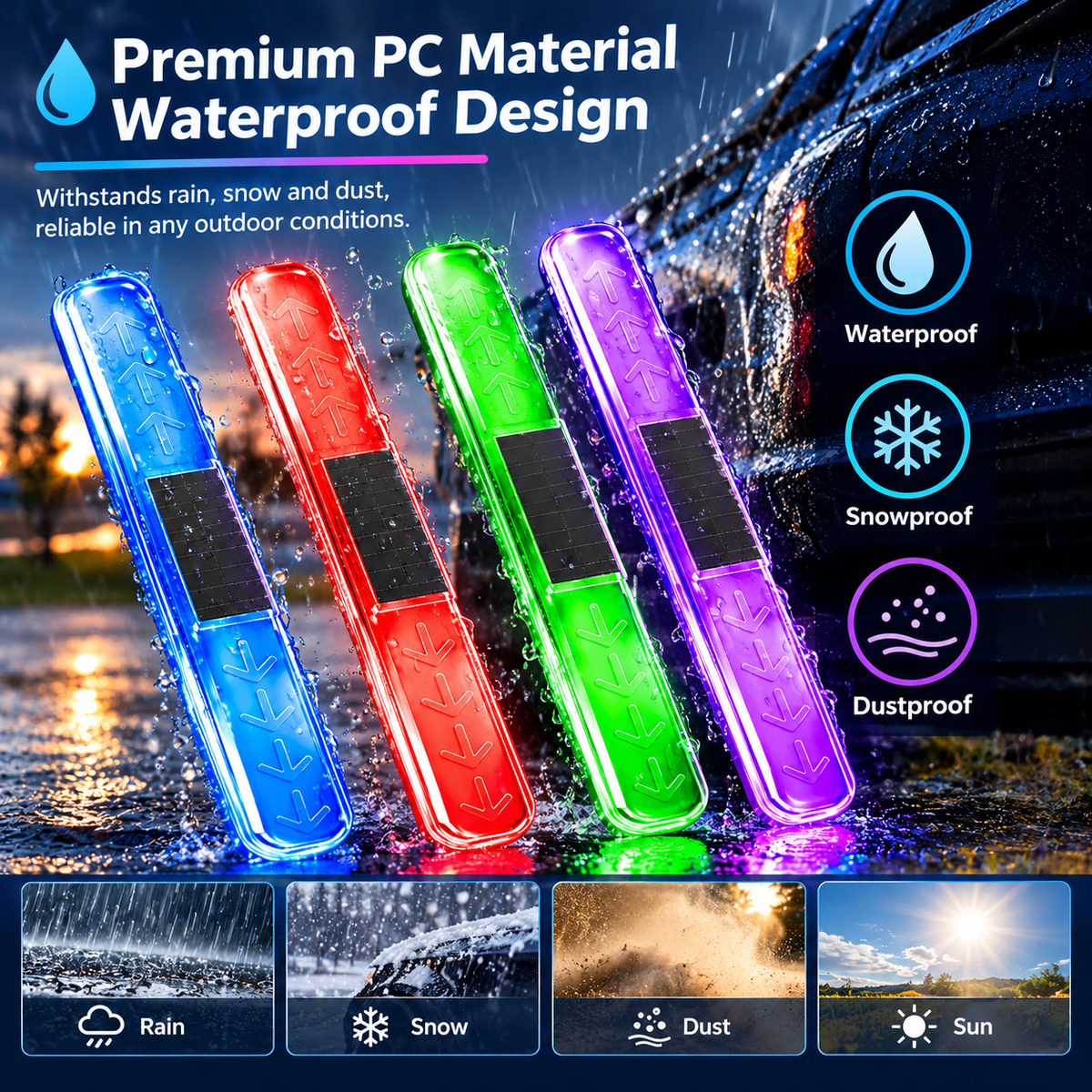 4-Piece Solar Anti-Collision Warning Light Strip Set