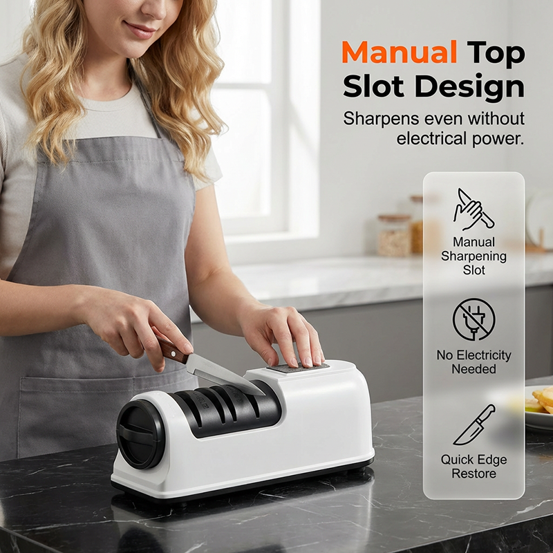 🔪3-Stage Electric & Manual Knife Sharpener-Bring Back the Sharp! 🍅✨