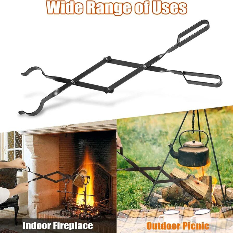 Outdoor Campfire Fireplace Tongs, Log Grabber, Black