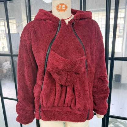 Women Fleece Hoodie Kangaroo Pocket, Baby Carrier Warm Plush Jacket, Winter Parent Child Matching Outfits, Coat For Mom Infant