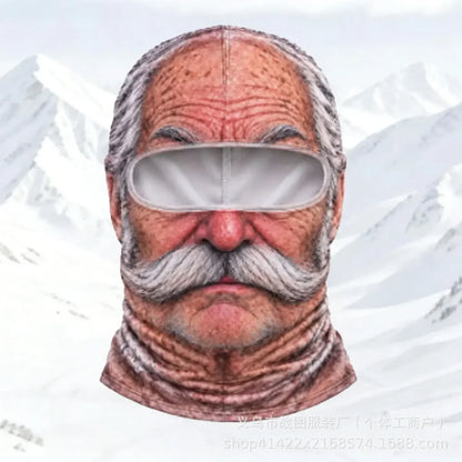 Old Man Ski Mask Funny Realistic Face Balaclava 3D Printed Full Face Winter with Neck Coverage