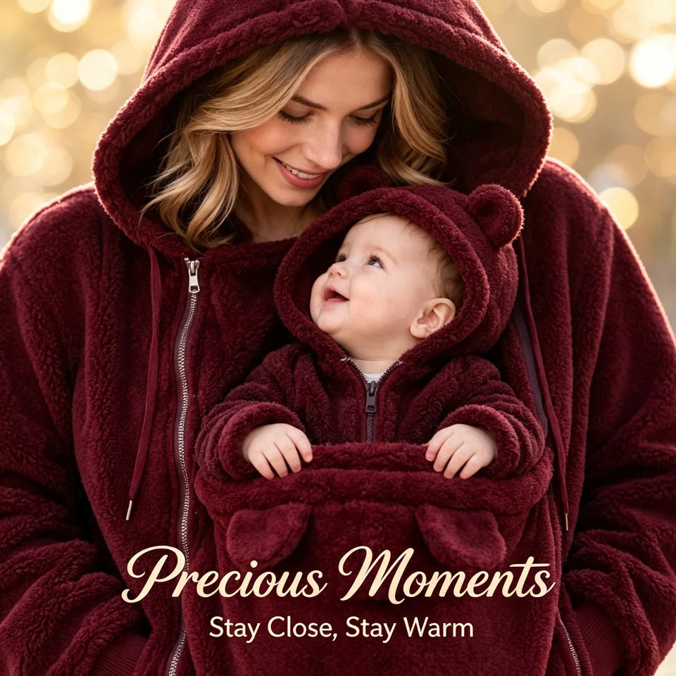 Women Fleece Hoodie Kangaroo Pocket, Baby Carrier Warm Plush Jacket, Winter Parent Child Matching Outfits, Coat For Mom Infant
