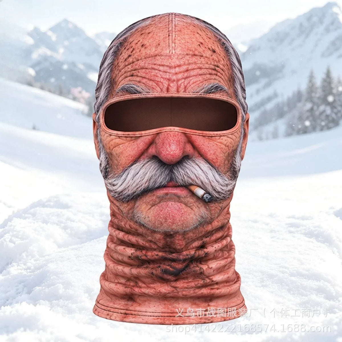 Old Man Ski Mask Funny Realistic Face Balaclava 3D Printed Full Face Winter with Neck Coverage