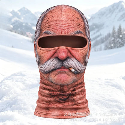 Old Man Ski Mask Funny Realistic Face Balaclava 3D Printed Full Face Winter with Neck Coverage
