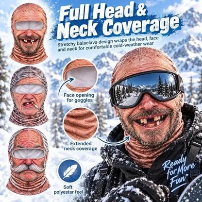 Old Man Ski Mask Funny Realistic Face Balaclava 3D Printed Full Face Winter with Neck Coverage