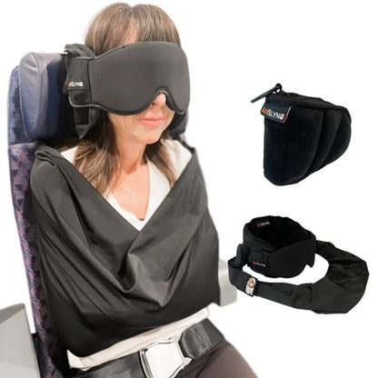 Portable Foldable Travel Neck Pillow Eye Mask Headrest Support Strap Airplane Sleep Rest Kit Body Support Cushion Storage Bag