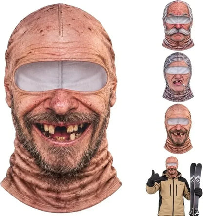 Old Man Ski Mask Funny Realistic Face Balaclava 3D Printed Full Face Winter with Neck Coverage