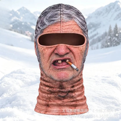 Old Man Ski Mask Funny Realistic Face Balaclava 3D Printed Full Face Winter with Neck Coverage