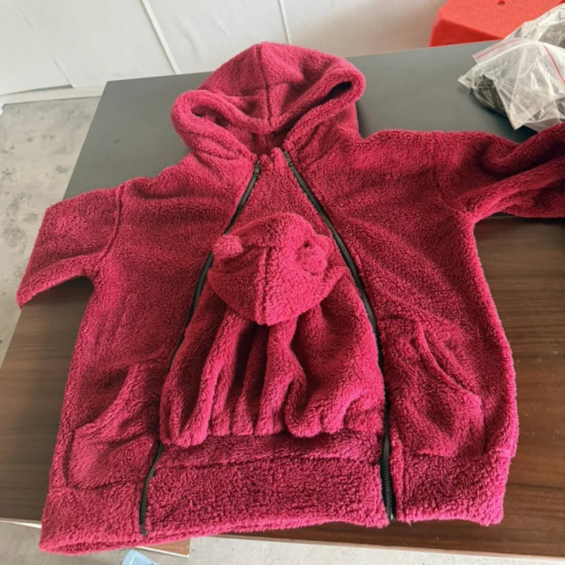 Women Fleece Hoodie Kangaroo Pocket, Baby Carrier Warm Plush Jacket, Winter Parent Child Matching Outfits, Coat For Mom Infant