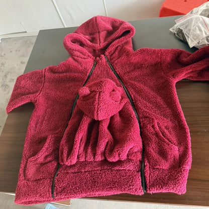 Women Fleece Hoodie Kangaroo Pocket, Baby Carrier Warm Plush Jacket, Winter Parent Child Matching Outfits, Coat For Mom Infant