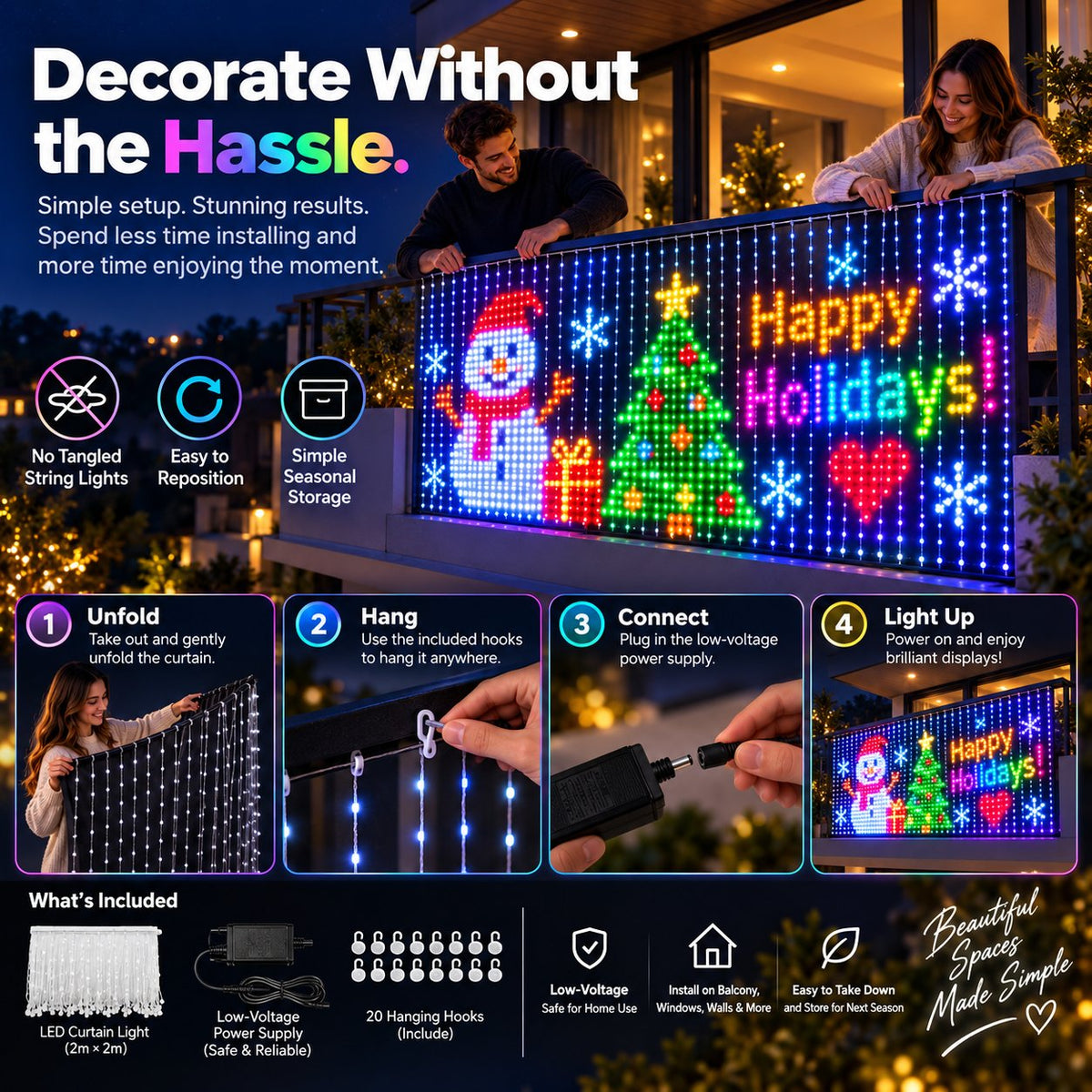 🎄✨ Turn Your Balcony Into A Giant LED Light Show! 📱Smart 400-LED Animated Mesh Screen